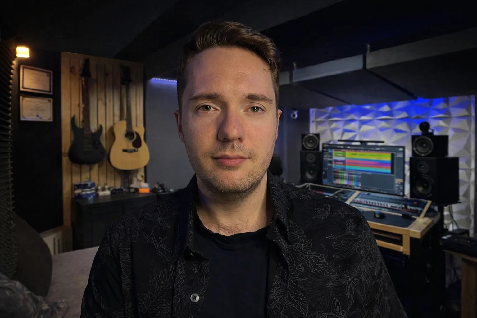 Dawid Mateja, realizator dźwięku Pulsar Music Records, w reżyserce studia